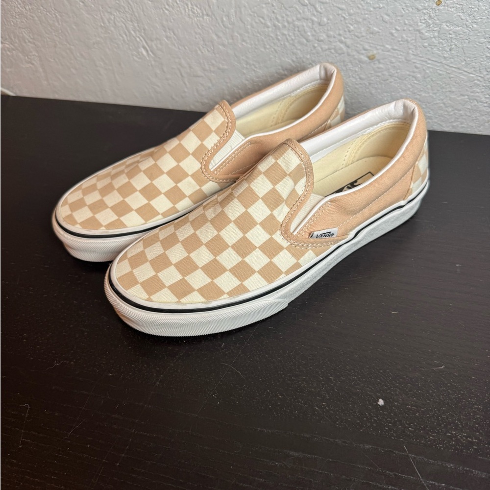 Vans Tan Checkered Slip-On Shoes